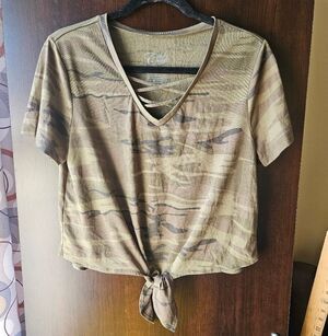 Cold Crush Olive Camo Tie-Front Crop Top